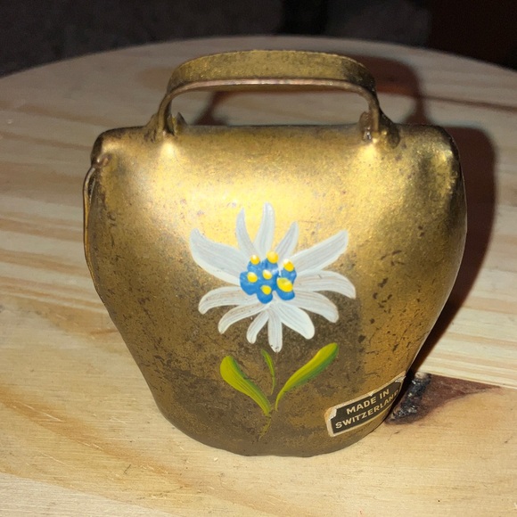 Hand Crafted Gold Bell With Colorful Hand Painted Floral Accent Switzerland - Picture 1 of 4